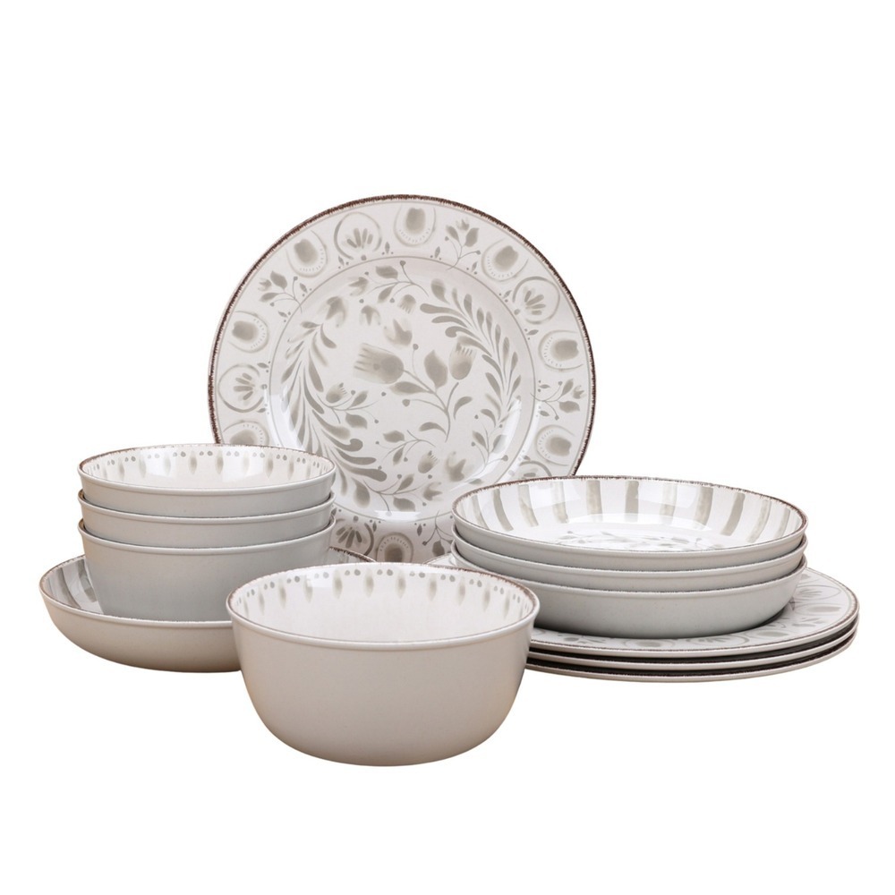 Better Homes & Gardens 12pc Bamboo Melamine Dinnerware Set Grey - New in Box